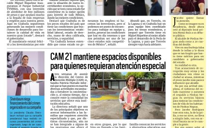 Portada RCG Fronteriza [2 de octubre de 2026] En la Laguna y en Coahuila hay un gran desarrollo: Manolo Jiménez; CAM 21 mantiene espacios disponibles para quienes requieran atención especial y más…