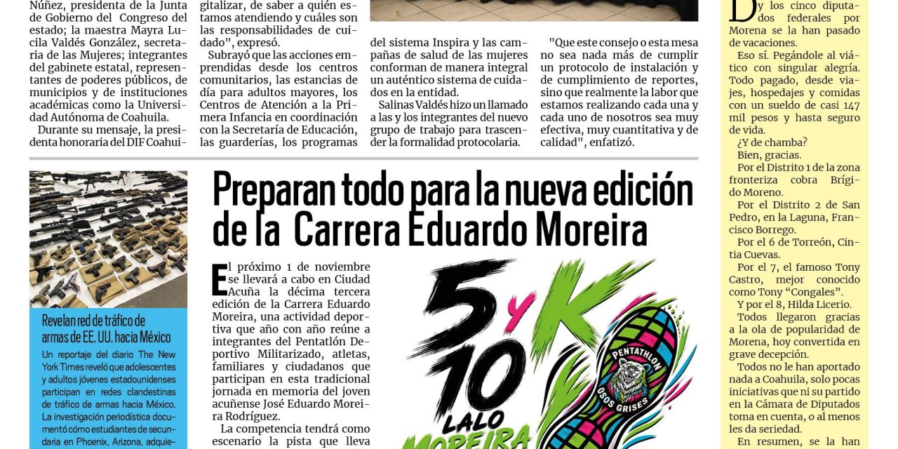 Portada RCG Fronteriza [5 de octubre de 2026] DIF Coahuila consolida su compromiso con el bienestar de familias y cuidadores; preparan todo para la nueva edición de la  Carrera Eduardo Moreira y más…