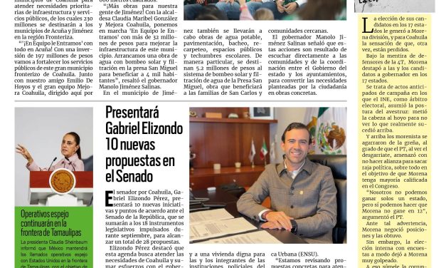 Portada RCG Fronteriza [7 de octubre de 2026] ‘En Equipo le Entramos’ llega al norte de Coahuila; presentará Gabriel Elizondo 10 nuevas propuestas en el Senado y más…