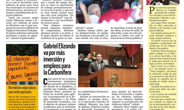 Portada RCG Fronteriza [8 de octubre de 2026] Llega ‘En Equipo le Entramos’ a la región Centro del estado; Gabriel Elizondo va por más inversión y empleos para la Carbonífera y más…