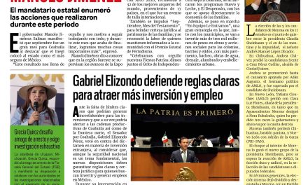 Portada RCG Lagunera [1 de octubre de 2026] Septiembre, mes de grandes resultados que nos llenan de orgullo: Manolo Jiménez; Gabriel Elizondo defiende reglas claras para atraer más inversión y empleo y más…