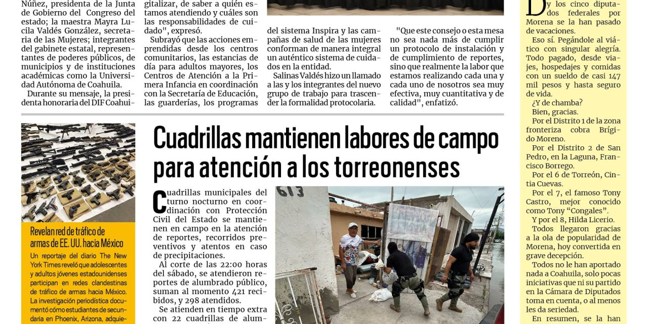 Portada RCG Lagunera [5 de octubre de 2026] DIF Coahuila consolida su compromiso con el bienestar de familias y cuidadores; cuadrillas mantienen labores de campo para atención a los torreonenses y más…