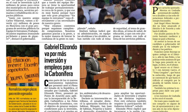 Portada RCG Lagunera [8 de octubre de 2026] Llega ‘En Equipo le Entramos’ a la región Centro del estado; Gabriel Elizondo va por más inversión y empleos para la Carbonífera y más…