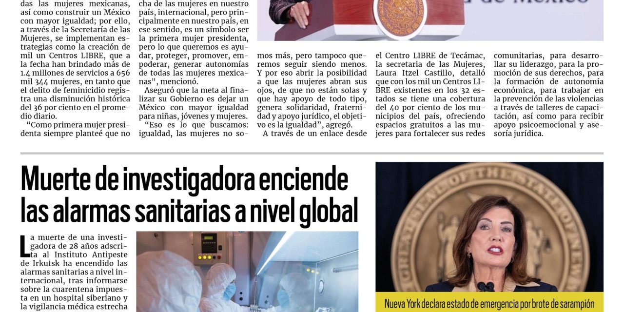Portada RCG Nacional e Internacional [6 de octubre de 2026] Delito de feminicidio ha disminuido un 36 por ciento en México; muerte de investigadora enciende las alarmas sanitarias a nivel global y más…