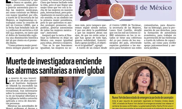 Portada RCG Nacional e Internacional [6 de octubre de 2026] Delito de feminicidio ha disminuido un 36 por ciento en México; muerte de investigadora enciende las alarmas sanitarias a nivel global y más…