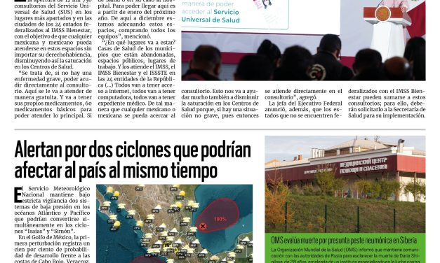Portada RCG Nacional e Internacional [7 de octubre de 2026] En enero inicia apertura de 12 mil 750 consultorios del Servicio Universal de Salud; Alertan por dos ciclones que podrían afectar al país al mismo tiempo y más…
