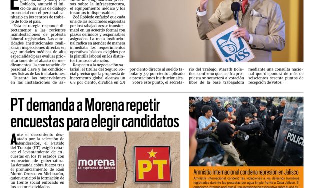 Portada RCG Nacional e Internacional [13 de octubre de 2026] IMSS iniciará gira de diálogos presenciales en todo el país; PT demanda a Morena repetir encuestas para elegir candidatos y más…