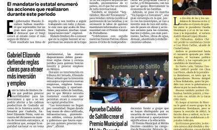 Portada RCG Media [1 de octubre de 2026] Septiembre, mes de grandes resultados que nos llenan de orgullo: Manolo Jiménez; Gabriel Elizondo defiende reglas claras para atraer más inversión y empleo y más…