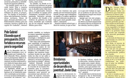 Portada RCG Media [6 de octubre de 2026] ‘En Equipo le Entramos’ con grandes obras: Manolo Jiménez; pide Gabriel Elizondo que el presupuesto 2027 fortalezca recursos para la seguridad y más…