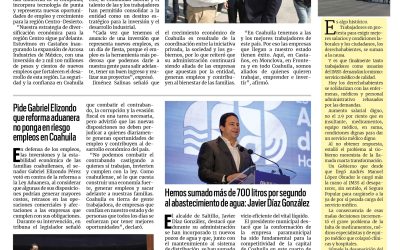 Portada RCG Media [14 de octubre de 2026] Inversión millonaria genera cientos de empleos en la región Centro; pide Gabriel Elizondo que reforma aduanera no ponga en riesgo empleos en Coahuila y más…