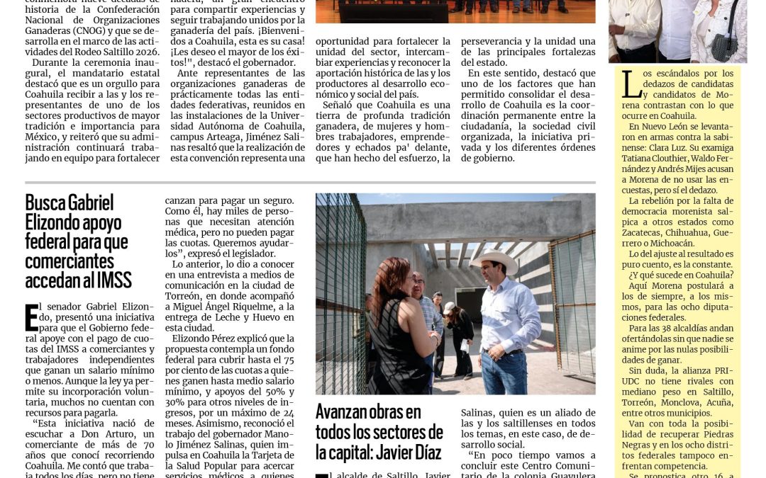 Portada RCG Media [16 de octubre de 2026] Desde Coahuila, unidos para fortalecer la ganadería de México: Manolo; busca Gabriel Elizondo apoyo federal para que comerciantes accedan al IMSS y más…